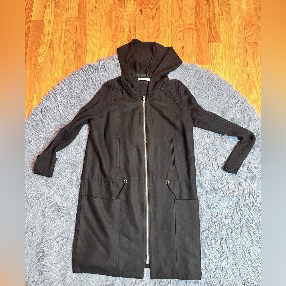 Susana Monaco Revolve Black Long Hooded Merino Wool Cardigan Size S